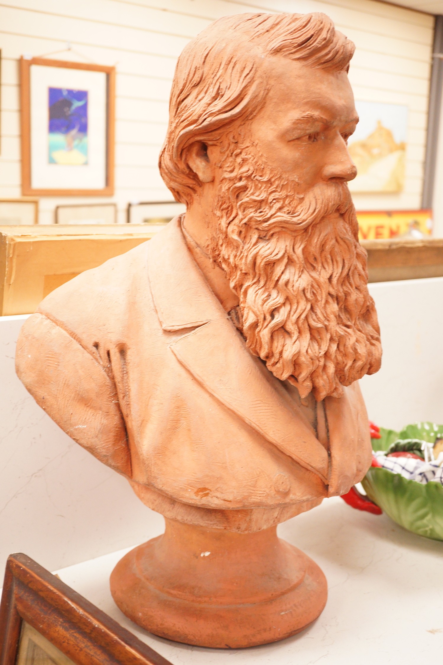 A large terracotta bust of a bearded gentleman, signed and dated H Bain-Smith, London, March 27th 1884, 66cm